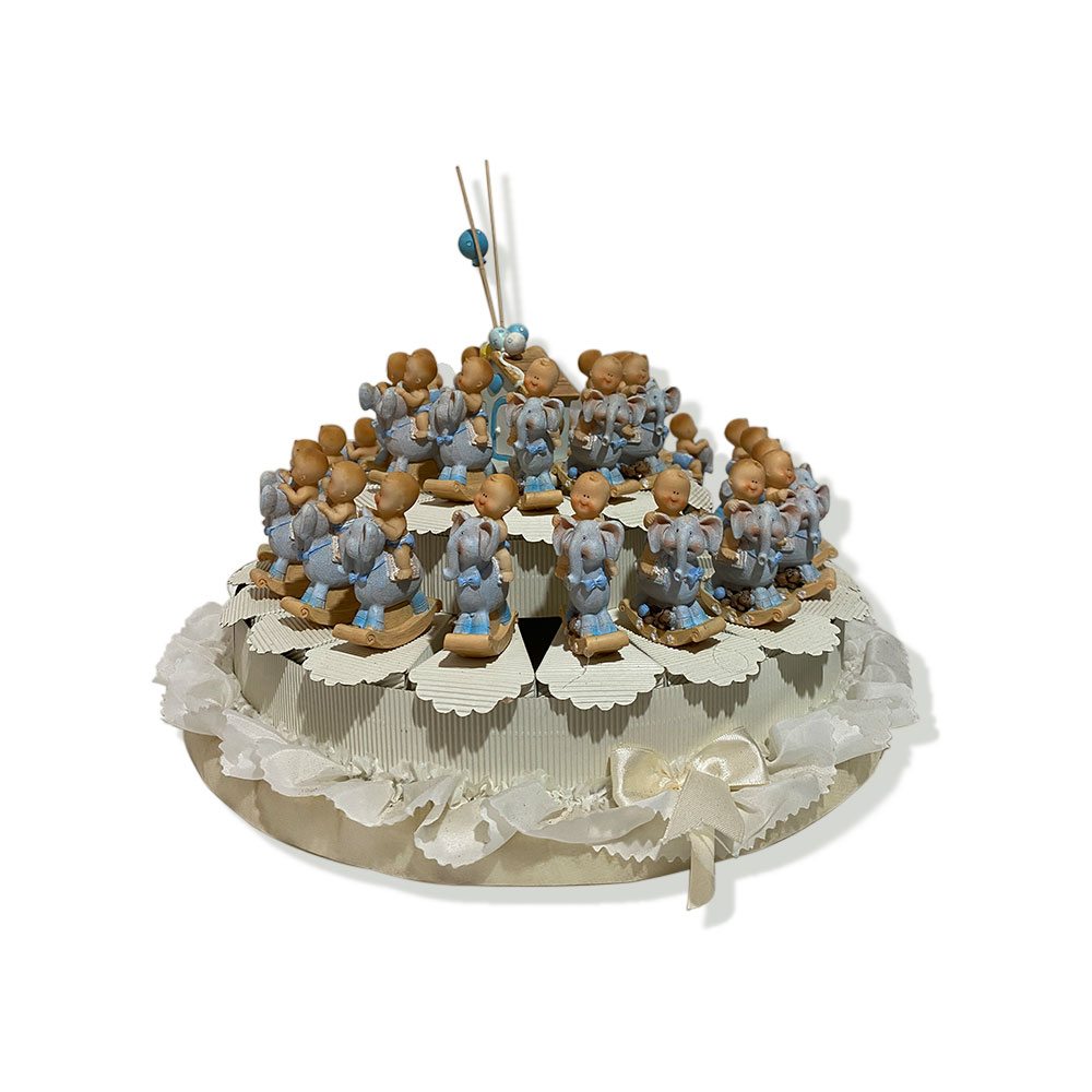 Creazione artigianale torta battesimo cielo elefantino
