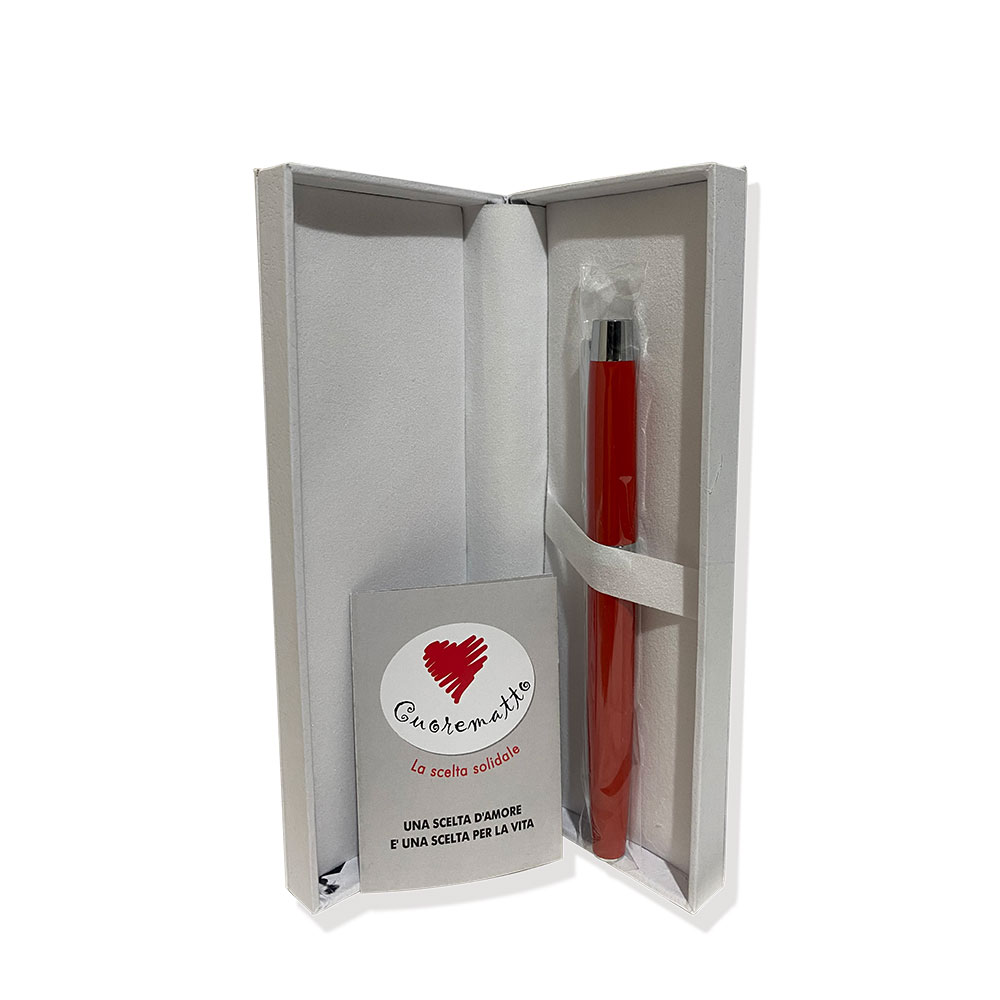 Cuore Matto penna rosso corallo e argento