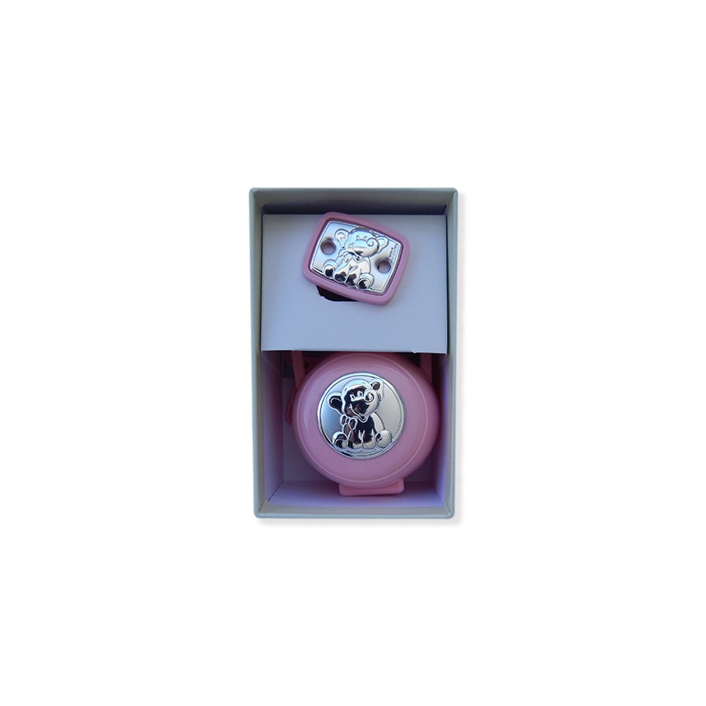Set porta ciuccio e catenella rosa