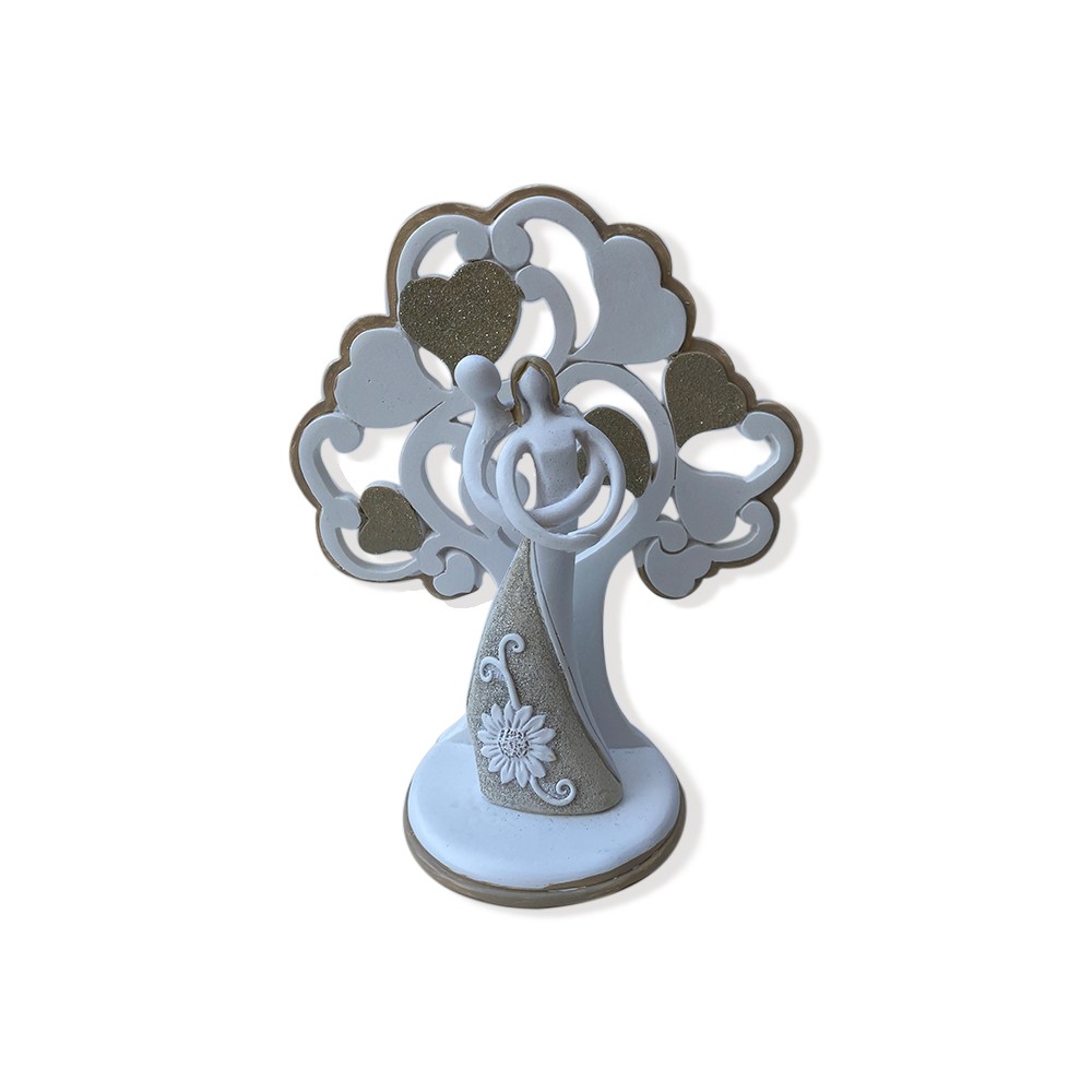 Coppia sposi in resina con albero della vita e cuori glitterati