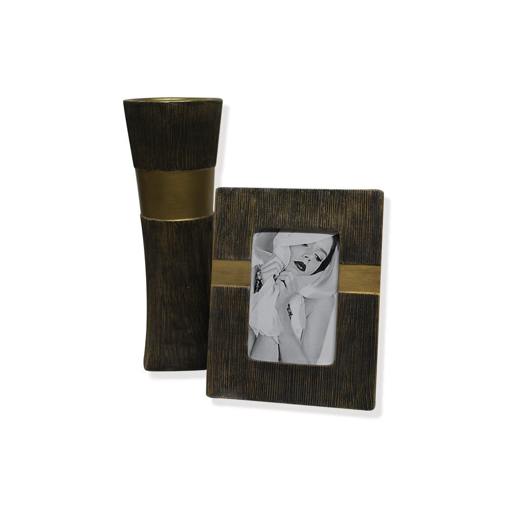 Set vaso cornice in ceramica mille righe con fascia oro