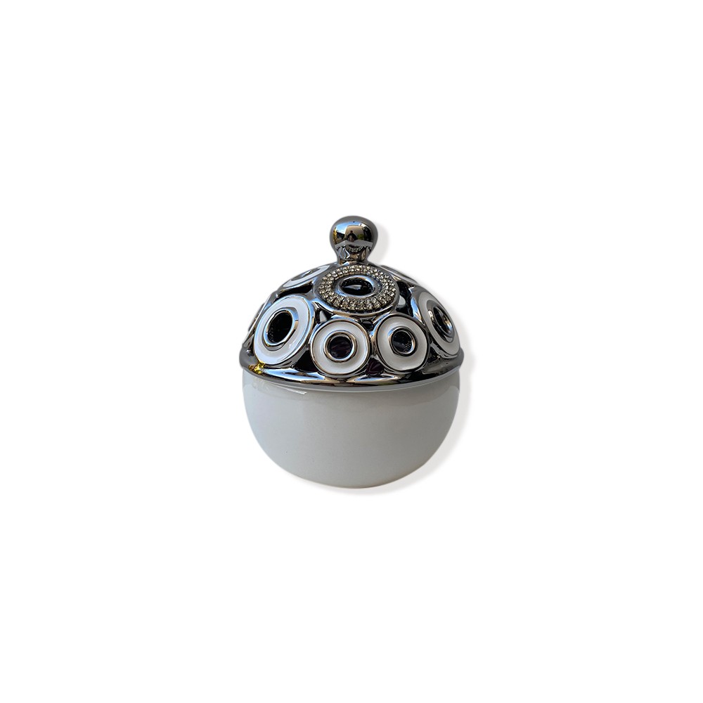 Porta pout pourri con decorazioni in argento