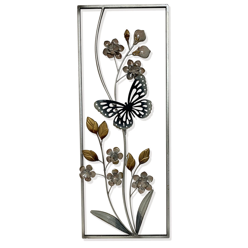 Camacho Quadro in metallo con decori di fiori e farfalle